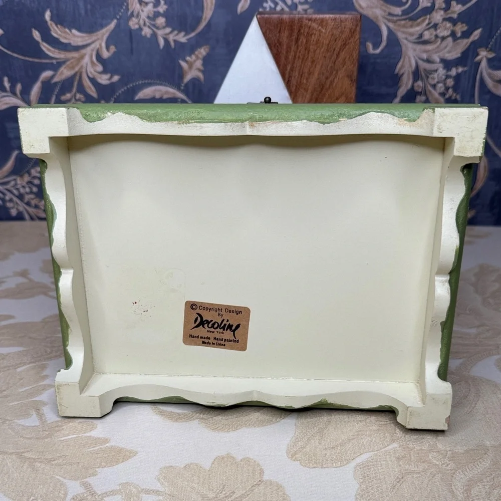 Vintage Painted Wood Jewelry Box Trinket Box Chest with Pale Pink Flowers